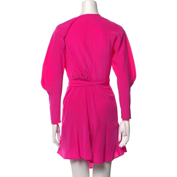 ALC Hot Pink Silk Long Puff Sleeve Ruffle Wrap Mini Dress - US 2 / XS - Picture 6 of 6